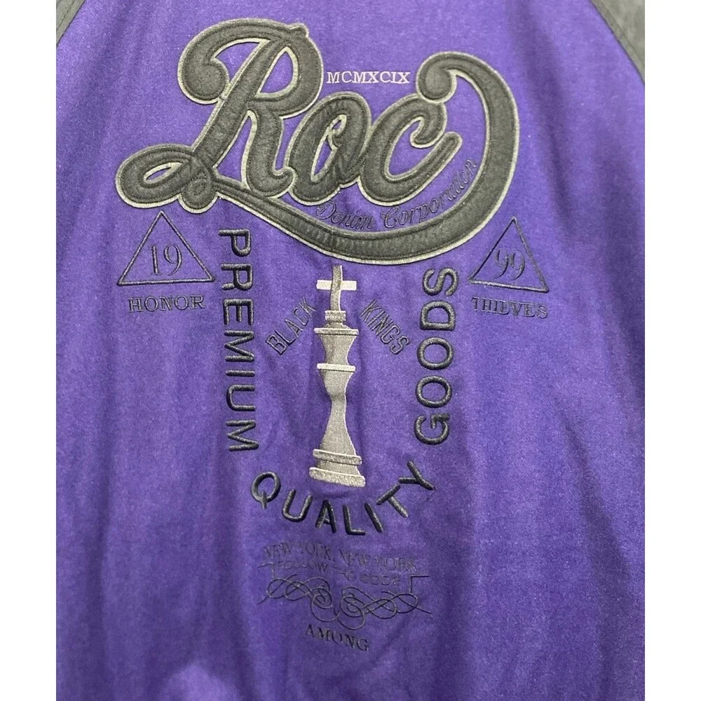 Vtg Rocawear Jacket Mens 3X Purple Black Bomber Varsity Black Kings Hip Hop 1999